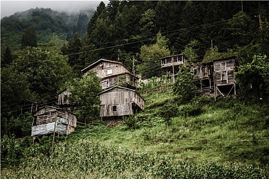 木质,小屋,房子,山坡