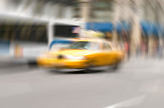 著名,纽约,黄色出租车,出租车,模糊