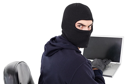 黑客,坐,黑客攻击,笔记本电脑