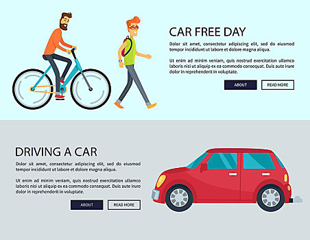 汽车,白天,驾驶,矢量,插画,劣势,网页,设计,行人,背包,男人,骑自行车