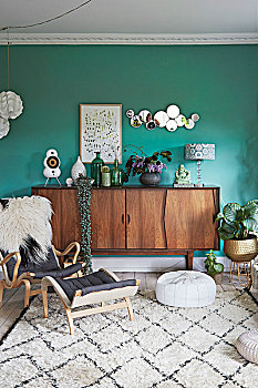 装饰,复古,餐具柜,绿色,墙壁,舒适,生活方式,区域