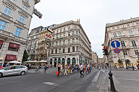 维也纳人走在大街格拉本,grabenstrasse,主要街道的老城区维也纳