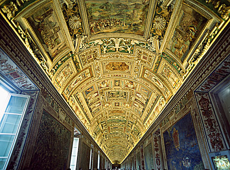 仰视,天花板,画廊,地图,梵蒂冈博物馆
