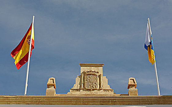 旗帜,城镇,市政厅,波多黎各,罗萨里奥,富埃特文图拉岛,加纳利群岛,西班牙,欧洲