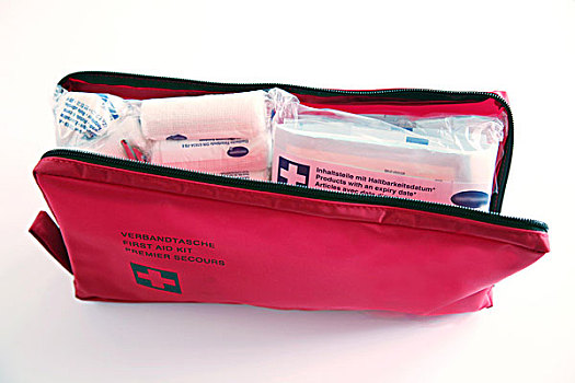 红色,急救箱,包,满意,绷带,橡皮膏,挤压,剪刀