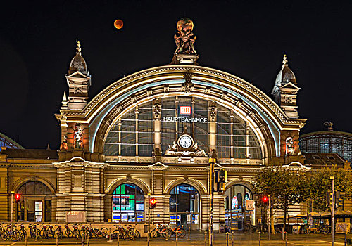 月亮,日蚀,高处,中央车站,入口,法兰克福,黑森州,德国,欧洲