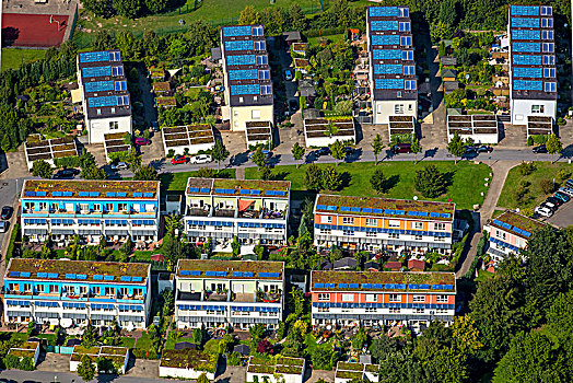 太阳能,住宅区,盖尔森基兴,太阳能电池板,替代能源,鲁尔区,北莱茵威斯特伐利亚,德国