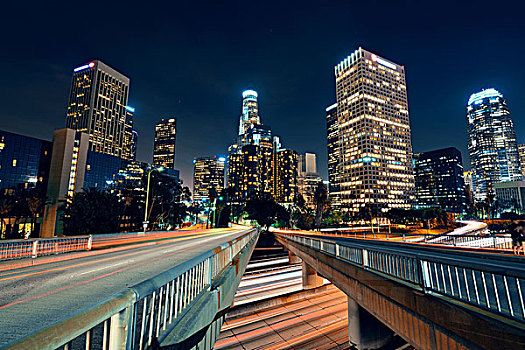 洛杉矶,市区,夜晚,城市,建筑,光影