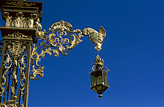 镀金,熟铁,栏杆,灯笼,地点,广场,洛林,法国