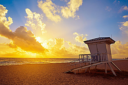 劳德代尔堡,海滩,早晨,日出,佛罗里达,美国,塔