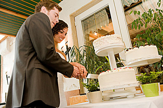 婚礼,伴侣,切,婚礼蛋糕