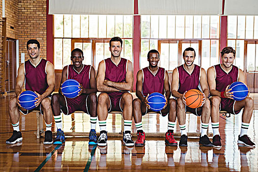 微笑,篮球手,坐,长椅,篮球,球场,头像