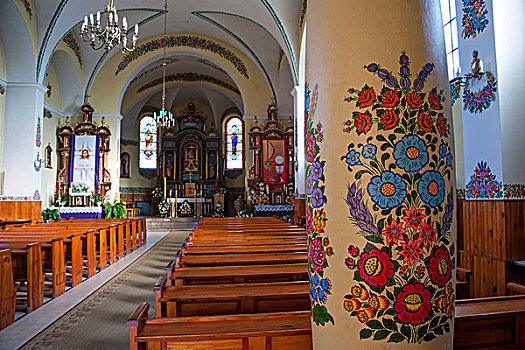 传统,花,墙壁,柱子,教堂,乡村,靠近,小波兰省,波兰,欧洲