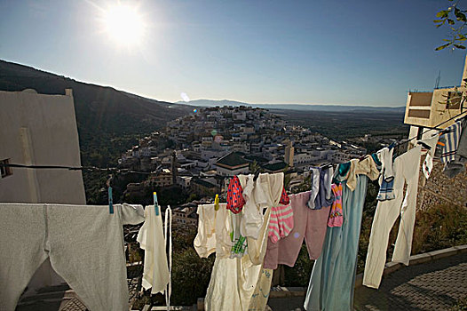 城市,晾衣绳,前景,摩洛哥