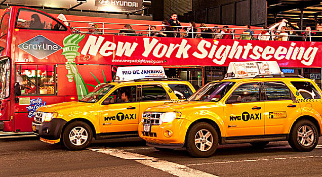 新,约克,观光,巴士,黄色,出租车,时代广场,42街,纽约,美国