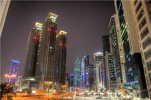 多哈,市区,夜晚,图像,卡塔尔,中东