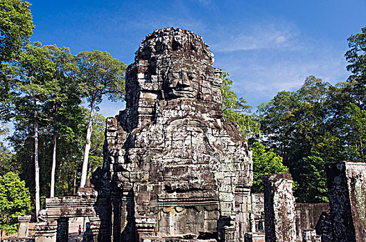 石头,脸,菩萨,巴扬寺,吴哥,庙宇,收获,柬埔寨,印度支那,东南亚