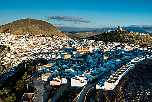 白色,老城,城堡,安达卢西亚,航拍,马拉加省,西班牙