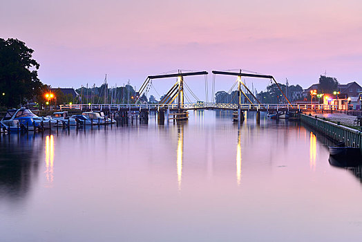 桥,港口,早晨,气氛,开合桥,上方,河,梅克伦堡前波莫瑞州,德国,欧洲