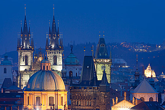 捷克共和国,布拉格,尖顶,老城,提恩教堂