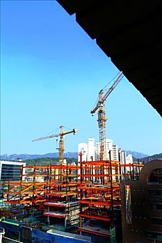 首尔,韩国,建筑,施工