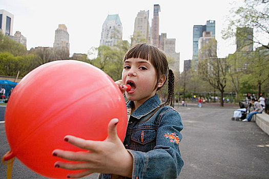 女孩,吹,向上,气球,中央公园,纽约