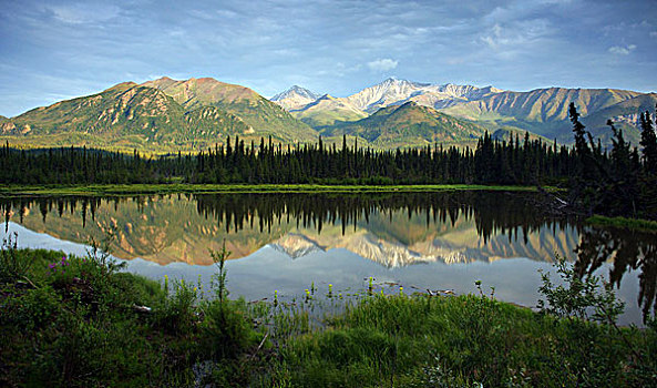 山中小湖,阿拉斯加,山