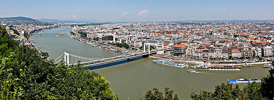 晚上观看到伊丽莎白大桥,伊丽莎白hid,和多瑙河,布达佩斯,匈牙利