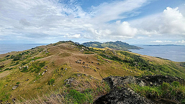 山景,大,石头,斐济