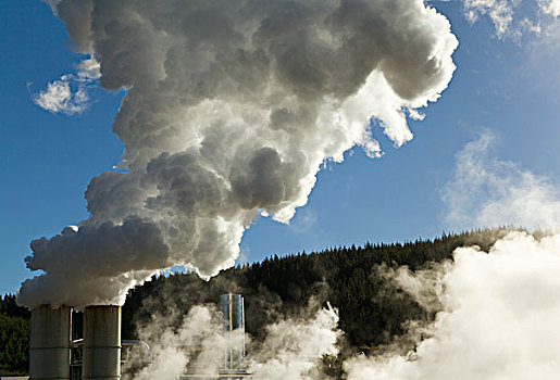 蒸汽,上升,大,发电站,北岛,新西兰