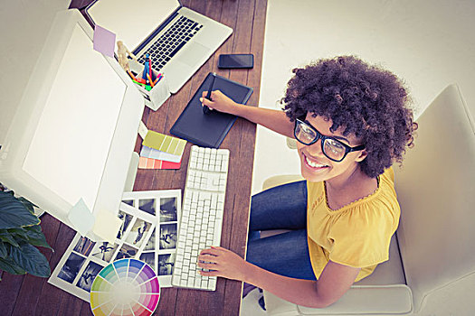 创意,职业女性,打字,笔记本电脑,风景,办公室