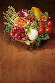 新鲜,蔬菜,木碗,茴香,萝卜