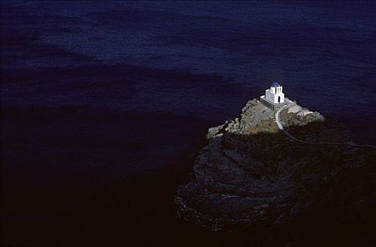 小教堂,石头,俯视,海洋,西弗诺斯岛,基克拉迪群岛,希腊