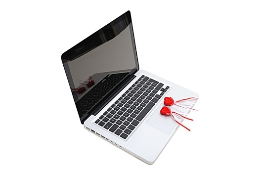 笔记本电脑,两个,长毛绒,红色,心形,键盘