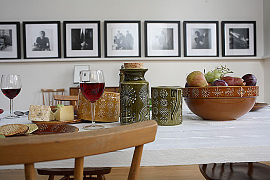 陶瓷,碗,水果,玻璃杯,红酒,盘子,奶酪,桌上,框架,照片