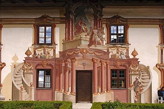 传统,涂绘,建筑正面,皮拉图斯,房子,上巴伐利亚,巴伐利亚,德国,欧洲