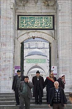 土耳其人,穆斯林,离开,蓝色清真寺,星期五,祈祷