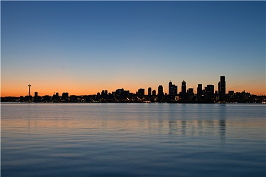西雅图,华盛顿,水岸,天际线,日出,全景