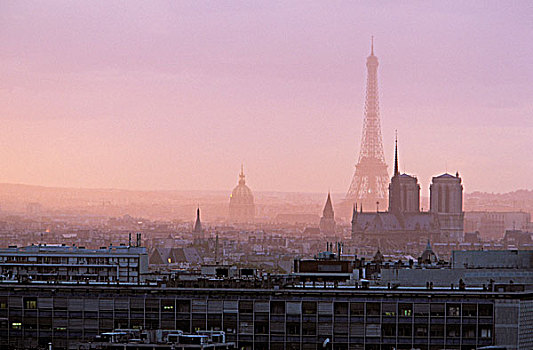 法国,巴黎,圣母大教堂,埃菲尔铁塔