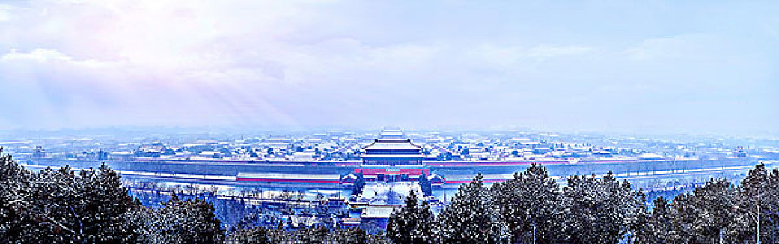 故宫冬天雪后俯视全景