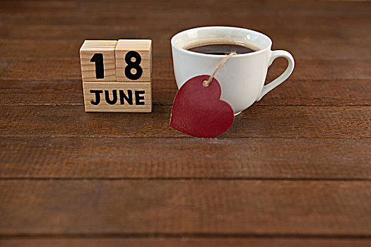 日历,约会,咖啡杯,心形,木桌子,俯拍