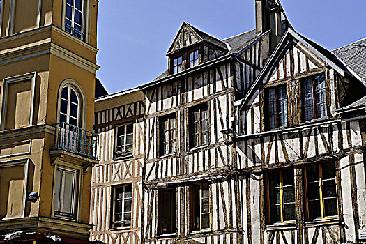 法国,诺曼底,鲁昂,半木结构房屋