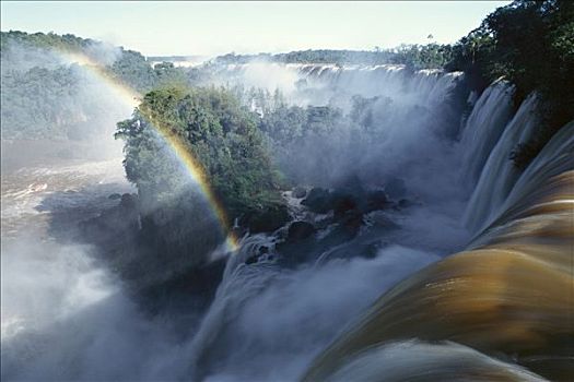 彩虹,俯视,伊瓜苏瀑布,瀑布,巴西,阿根廷,边界