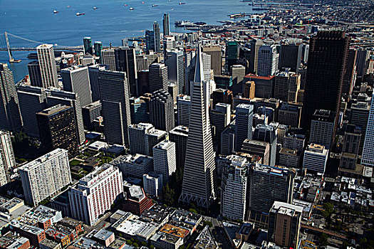 美国,加利福尼亚,旧金山,泛美金字塔,摩天大楼,市区,俯视