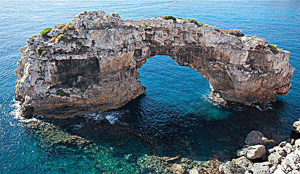 自然,石头,拱形,岩石,海岸,靠近,马略卡岛,巴利阿里群岛,西班牙,地中海,欧洲