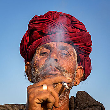 老人,男人,红色,缠头巾,普什卡,拉贾斯坦邦,印度,亚洲