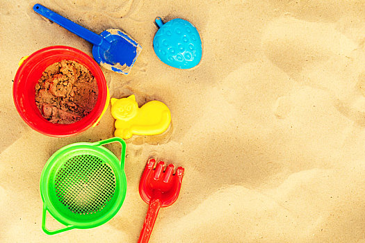 彩色,海滩,玩具,沙滩,留白