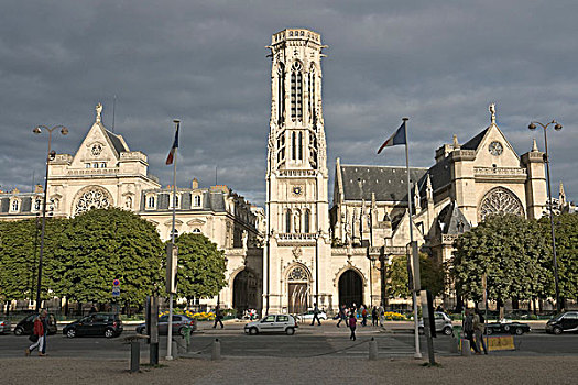 郡,市政厅,钟楼,左边,教堂,右边,地点,卢浮宫,巴黎,法国,欧洲