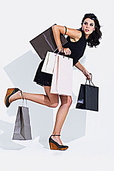 女人,站立,一个,脚,购物袋