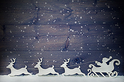 白色,旧式,圣诞老人,雪撬,驯鹿,雪,留白,星